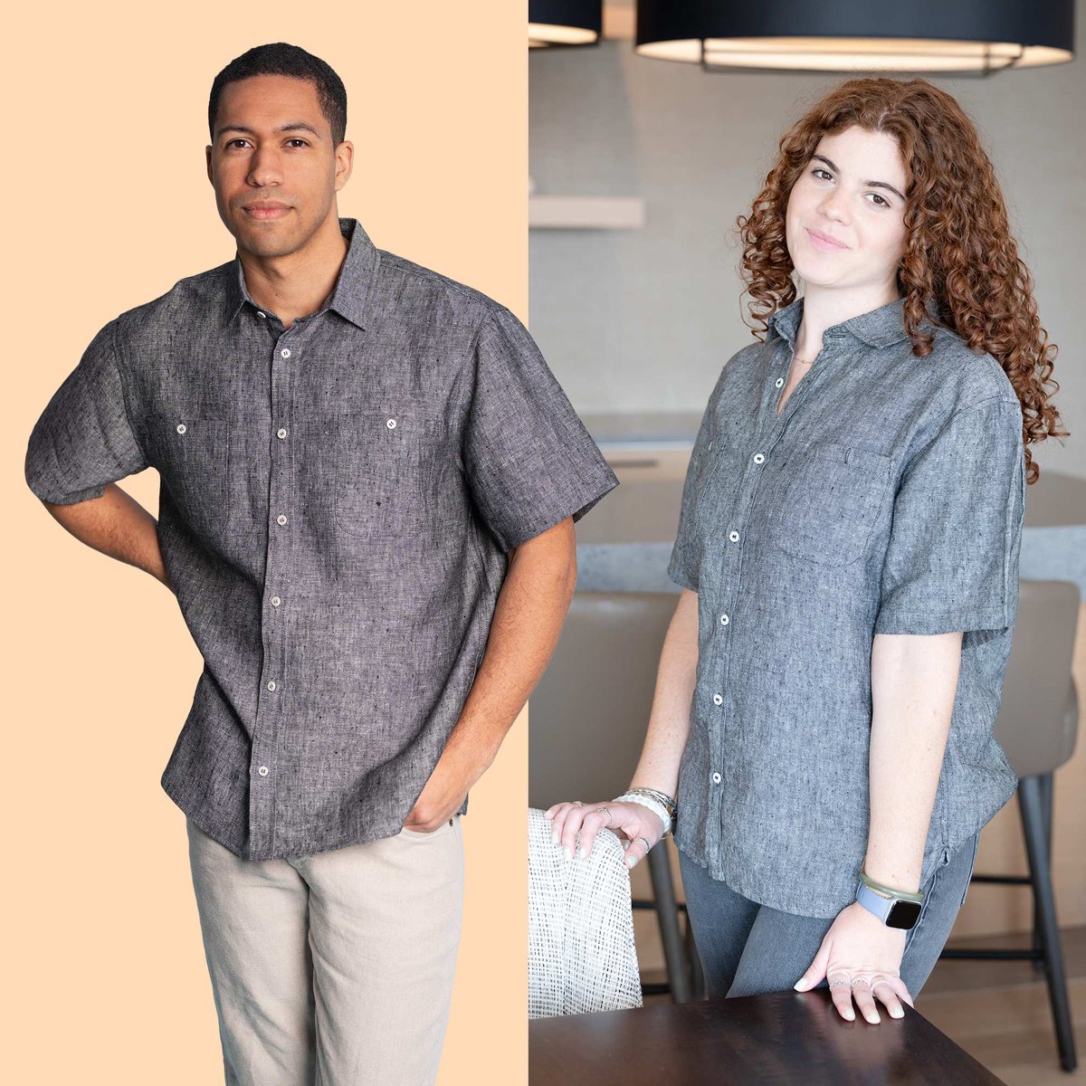 NEWPORT BEACH 100% Organic Linen Short-Sleeve Shirt With Pockets