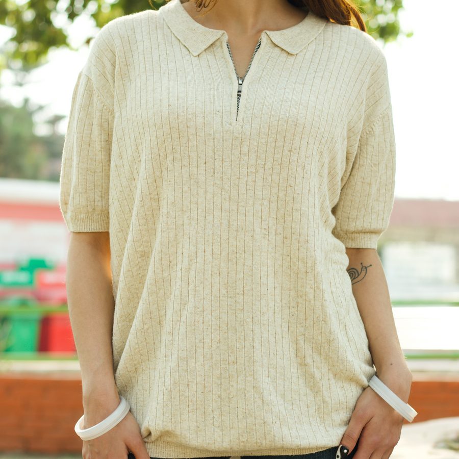 Hemp Polo Neck Knitted T-Shirt