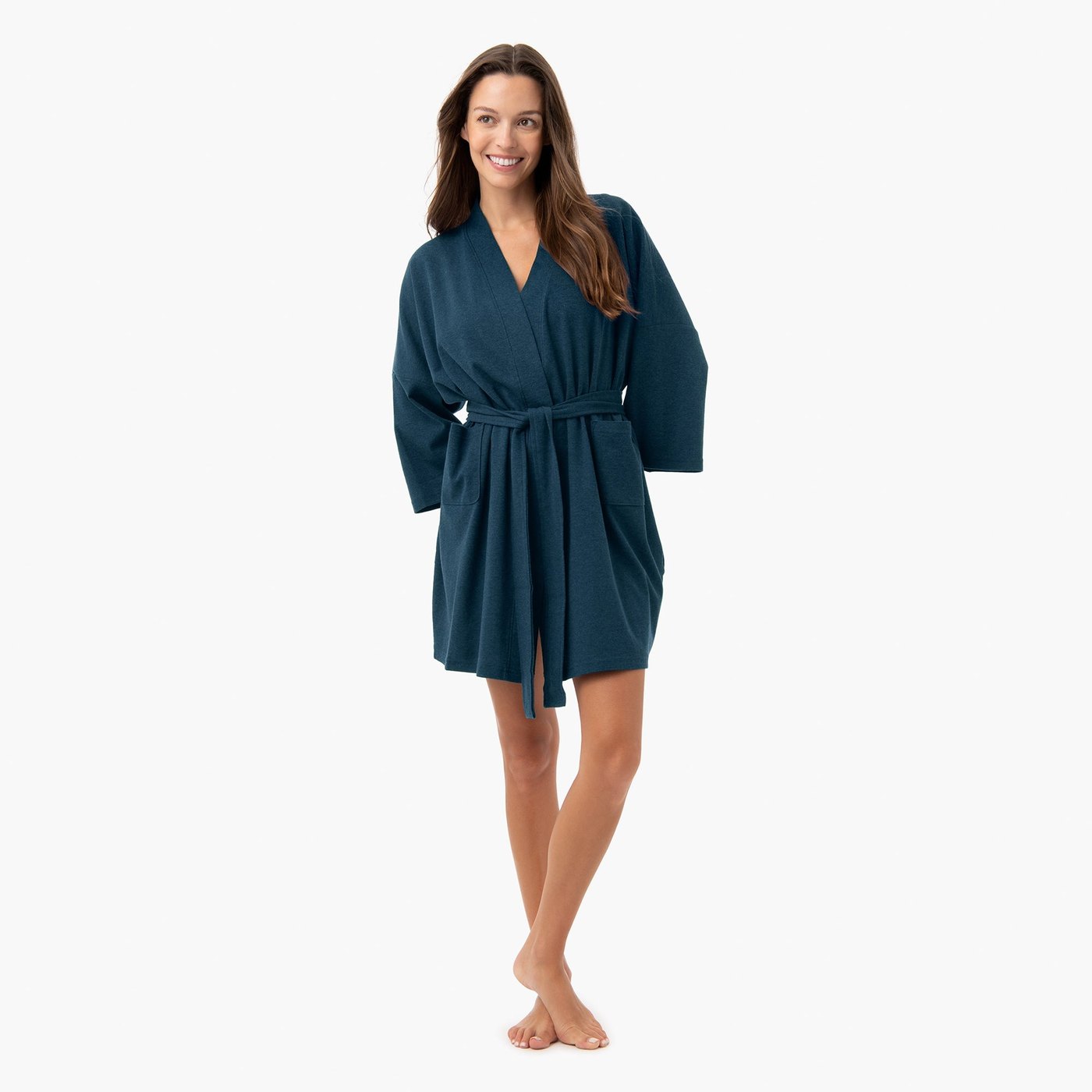 Organic Short Lounge Robe - Teal